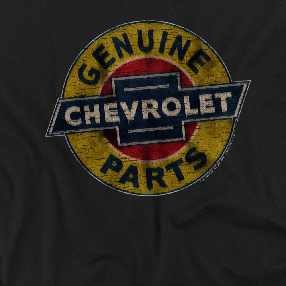 Black - Side - Chevrolet Unisex Adult Genuine Parts Distressed Emblem T-Shirt