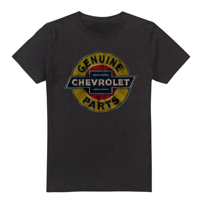 Black - Front - Chevrolet Unisex Adult Genuine Parts Distressed Emblem T-Shirt