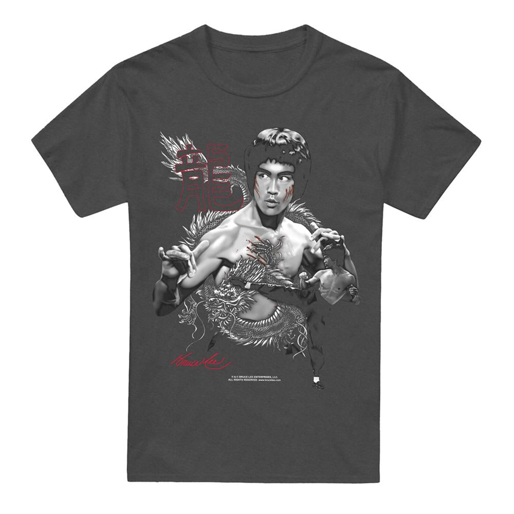 Charcoal - Front - Bruce Lee Unisex Adult The Dragon T-Shirt