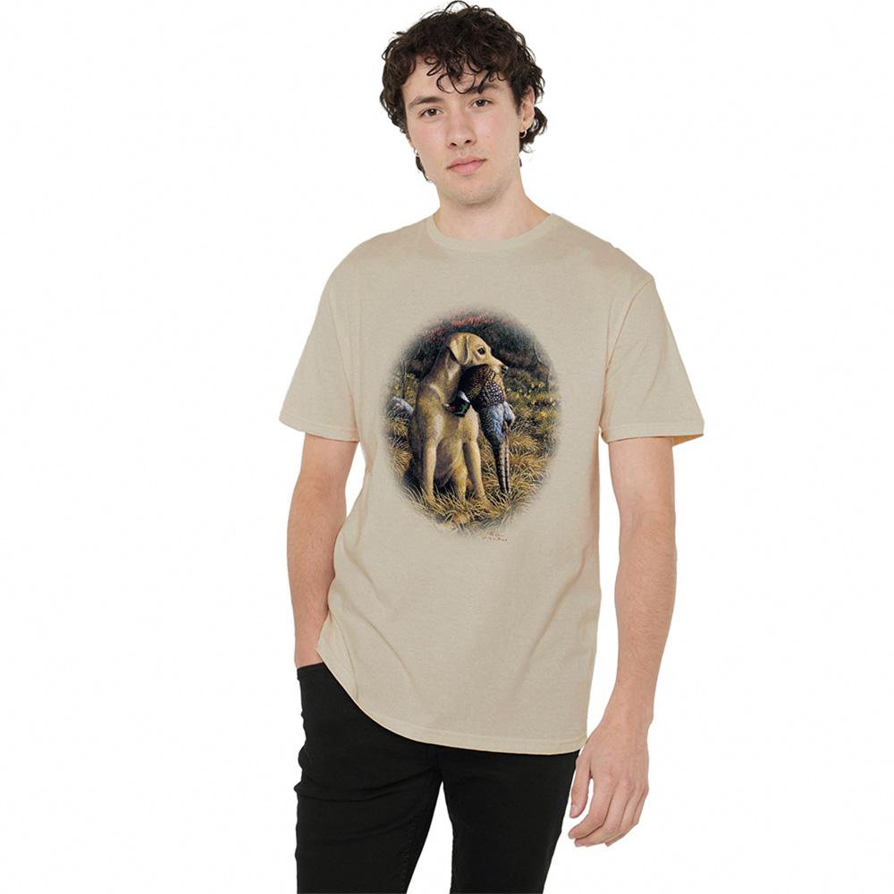 Sand - Back - Wild Wings Unisex Adult Wildlife Yellow Lab With Pheasant T-Shirt
