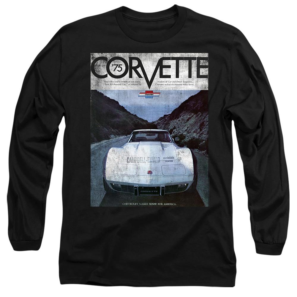 Black - Side - Chevrolet Unisex Adult Corvette 75 Poster Long-Sleeved T-Shirt