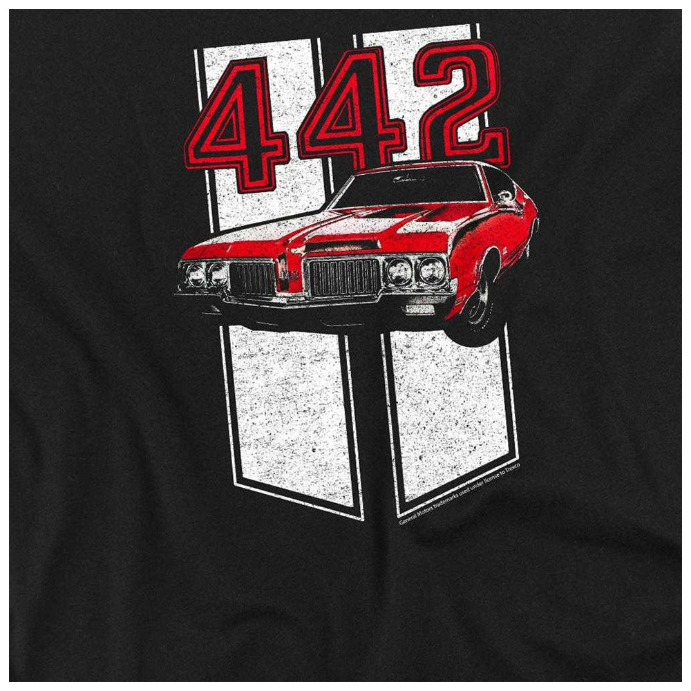 Black - Side - Oldsmobile Unisex Adult 442 Long-Sleeved T-Shirt