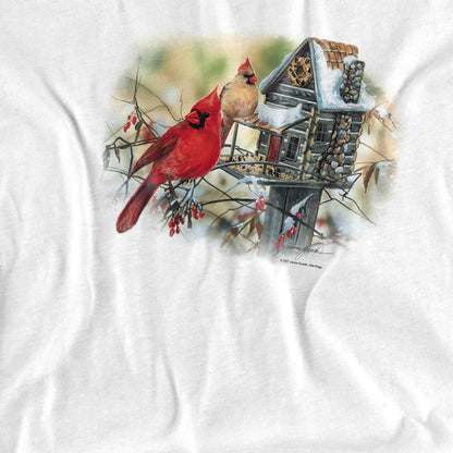 White - Side - Wild Wings Unisex Adult Cardinals Rustic Retreat T-Shirt