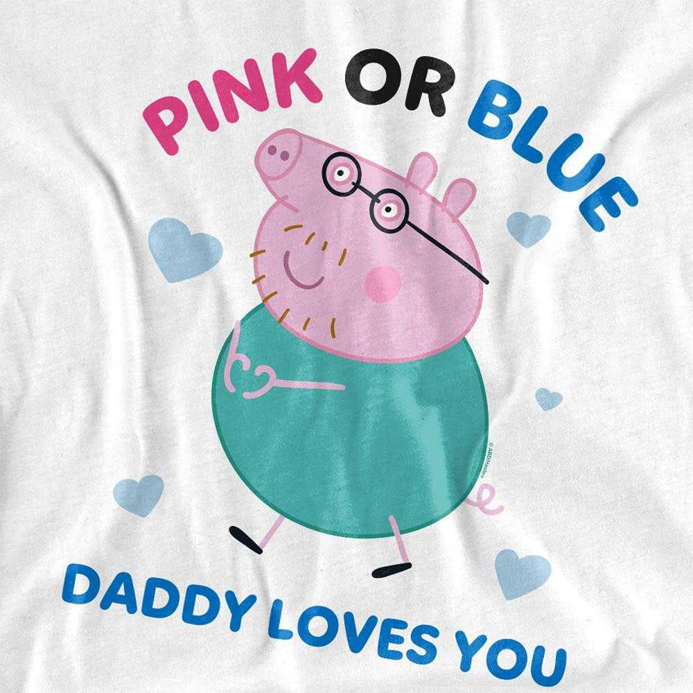 White - Side - Peppa Pig Unisex Adult Pink Or Blue Daddy Pig Loves You T-Shirt