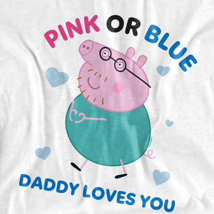 White - Side - Peppa Pig Unisex Adult Pink Or Blue Daddy Pig Loves You T-Shirt