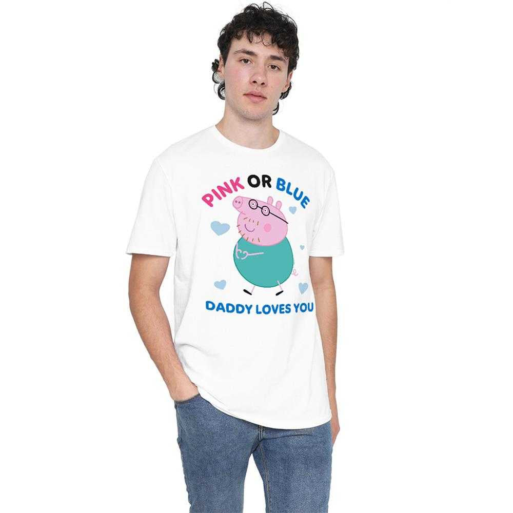 White - Lifestyle - Peppa Pig Unisex Adult Pink Or Blue Daddy Pig Loves You T-Shirt