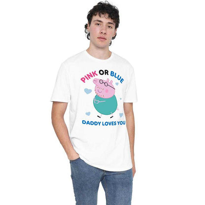 White - Lifestyle - Peppa Pig Unisex Adult Pink Or Blue Daddy Pig Loves You T-Shirt