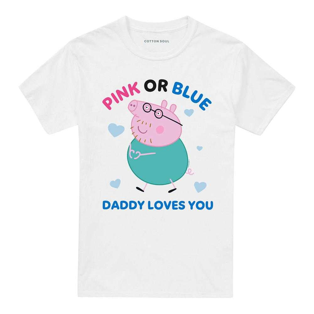 White - Front - Peppa Pig Unisex Adult Pink Or Blue Daddy Pig Loves You T-Shirt