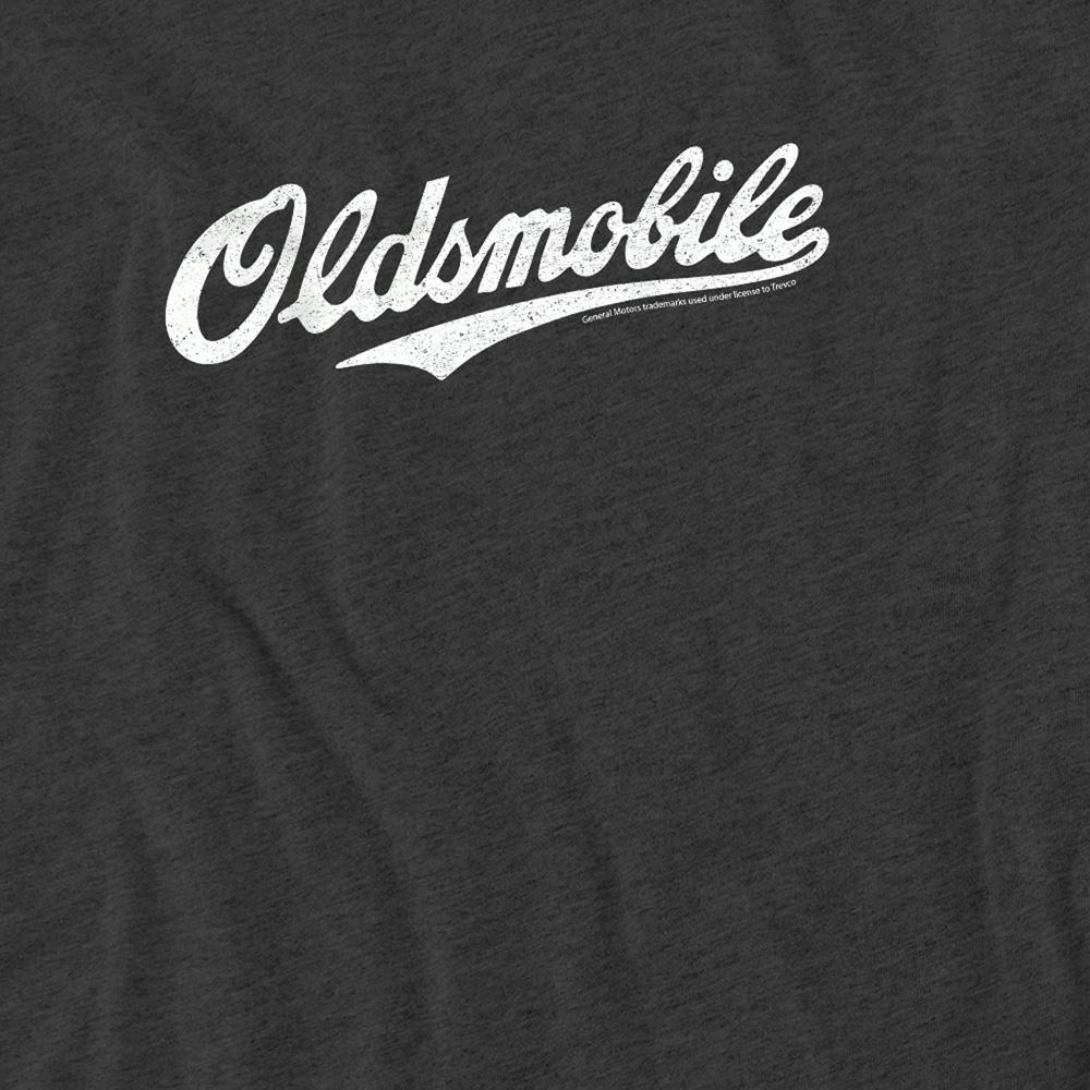 Charcoal - Side - Oldsmobile Unisex Adult Cursive Logo Heather T-Shirt