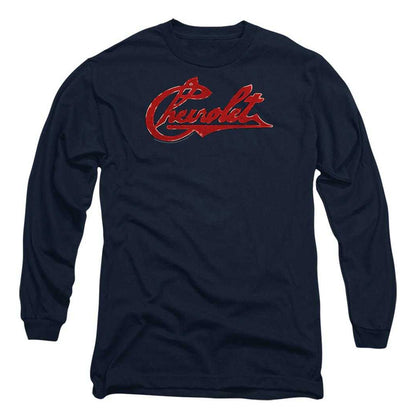 Navy - Front - Chevrolet Unisex Adult Script Distressed Long-Sleeved T-Shirt