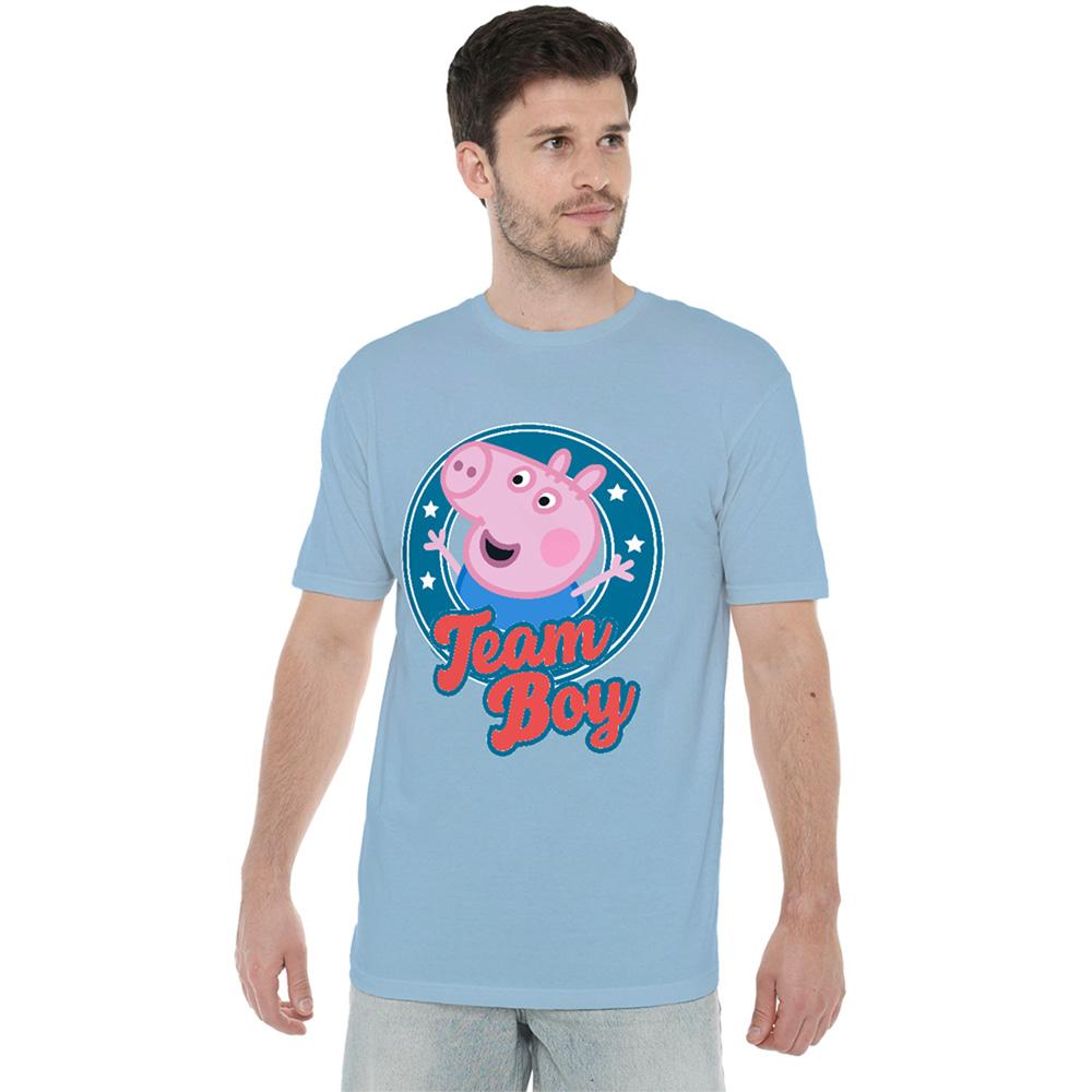 Sky Blue - Front - Peppa Pig Unisex Adult Team Boy George Pig Badge T-Shirt