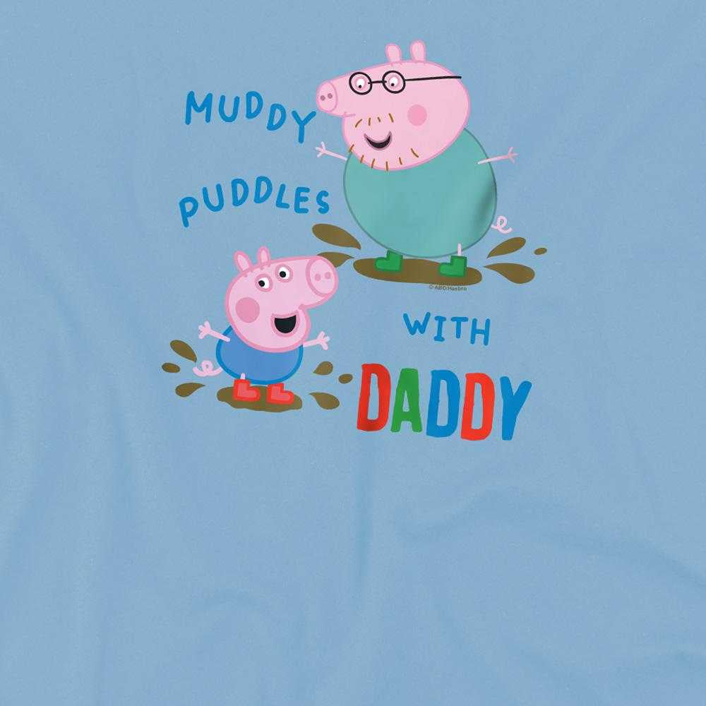 Sky Blue - Side - Peppa Pig Childrens-Kids Muddy Puddles With Daddy George T-Shirt