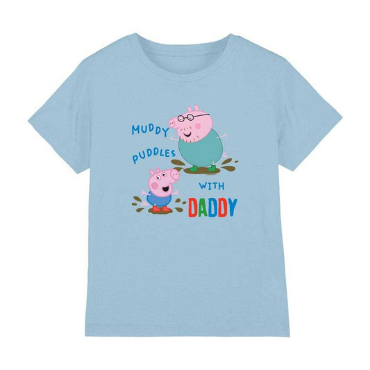 Sky Blue - Front - Peppa Pig Childrens-Kids Muddy Puddles With Daddy George T-Shirt