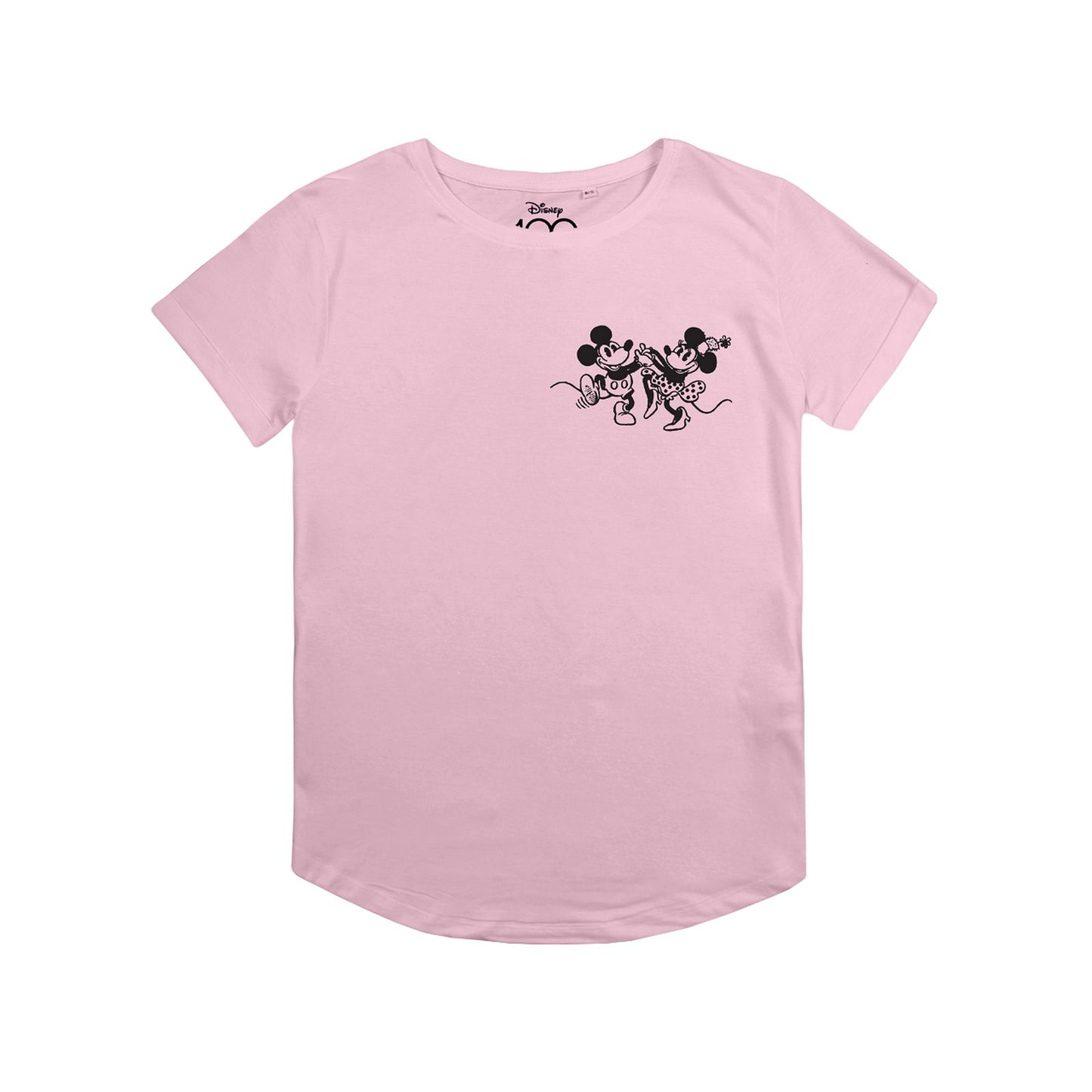 Light Pink - Front - Disney Womens-Ladies 100 Years Mickey & Minnie Mouse Back Print Roll Sleeve T-Shirt