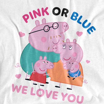White - Side - Peppa Pig Unisex Adult Pink Or Blue We Love You Family T-Shirt