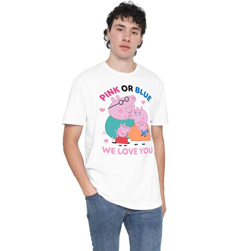 White - Lifestyle - Peppa Pig Unisex Adult Pink Or Blue We Love You Family T-Shirt