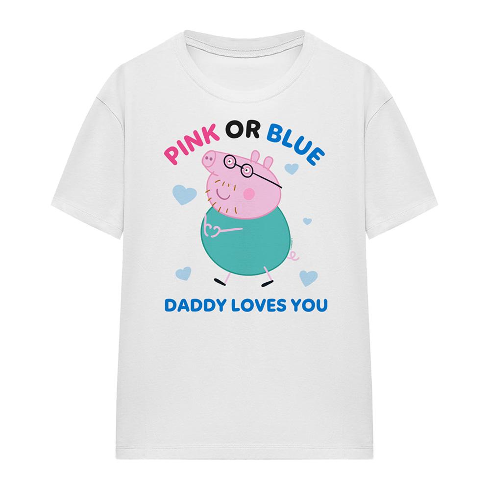 White - Lifestyle - Peppa Pig Womens-Ladies Pink Or Blue Daddy Pig Loves You T-Shirt