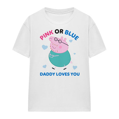White - Lifestyle - Peppa Pig Womens-Ladies Pink Or Blue Daddy Pig Loves You T-Shirt
