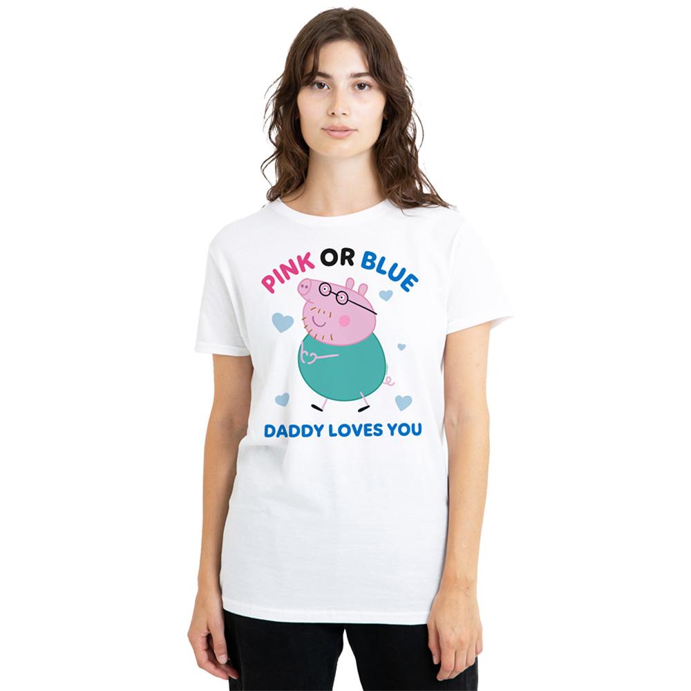 White - Front - Peppa Pig Womens-Ladies Pink Or Blue Daddy Pig Loves You T-Shirt