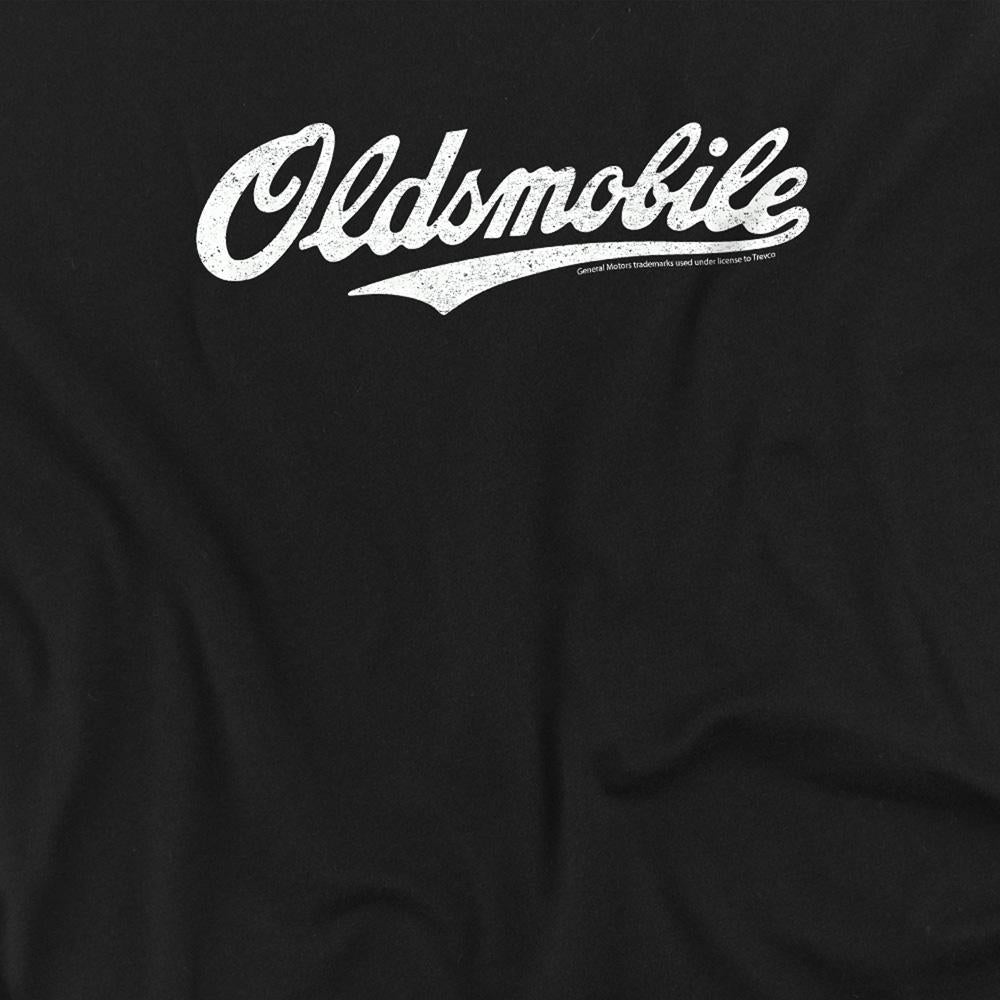 Black - Side - Oldsmobile Unisex Adult Cursive Logo T-Shirt