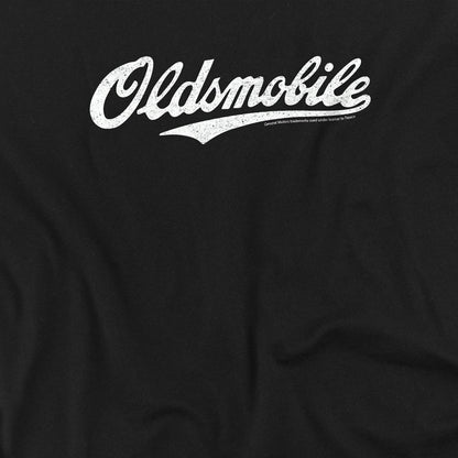 Black - Side - Oldsmobile Unisex Adult Cursive Logo T-Shirt