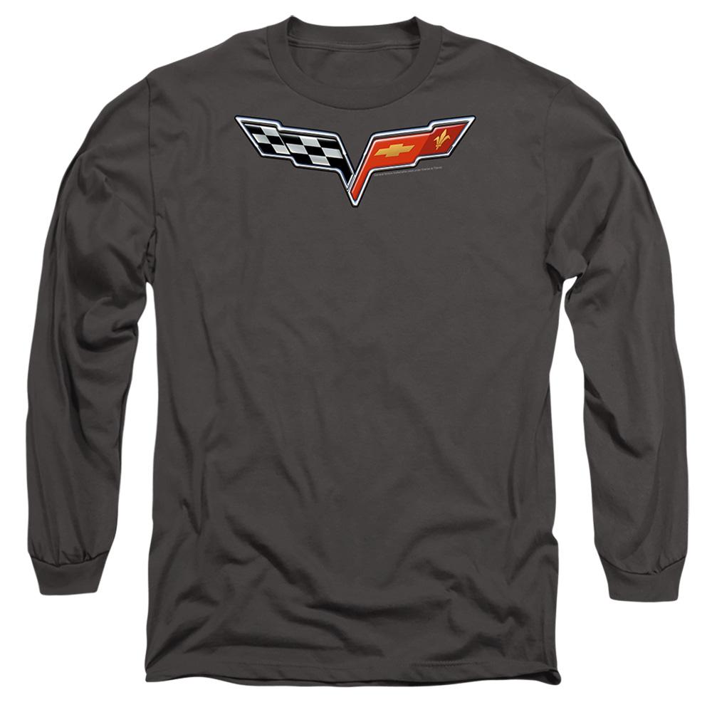 Charcoal - Side - Chevrolet Unisex Adult The Vette Medallion Long-Sleeved T-Shirt