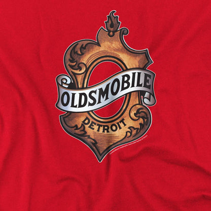 Red - Side - Oldsmobile Unisex Adult Detroit Emblem T-Shirt