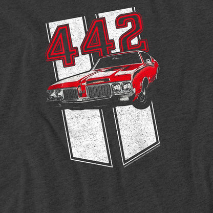Charcoal - Side - Oldsmobile Unisex Adult 442 Heather T-Shirt