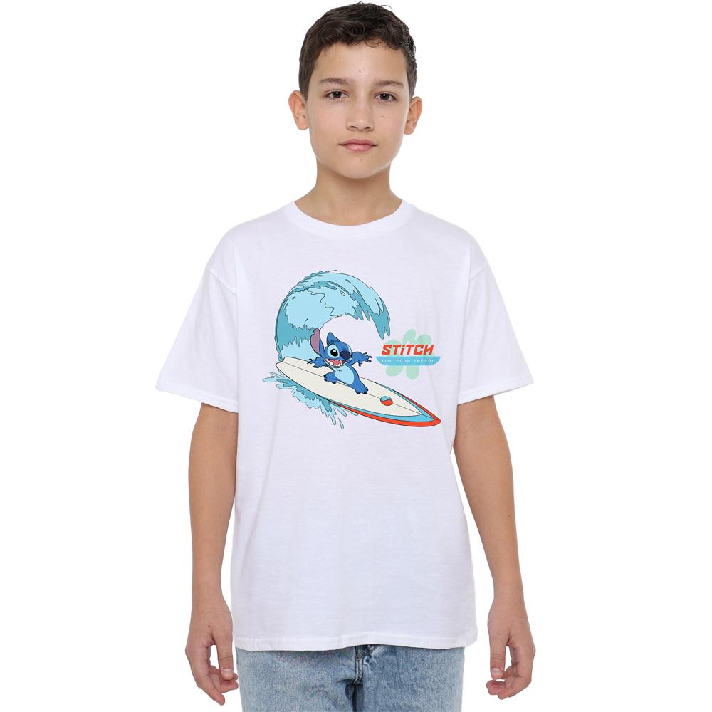 White - Front - Lilo & Stitch Boys Big Wave Surf T-Shirt