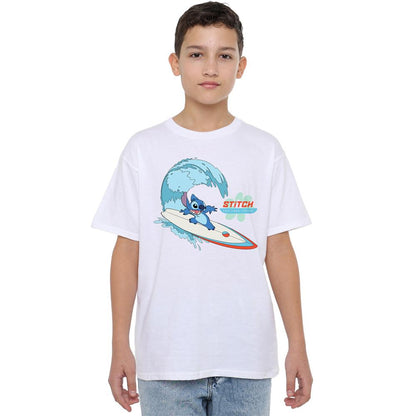 White - Front - Lilo & Stitch Boys Big Wave Surf T-Shirt