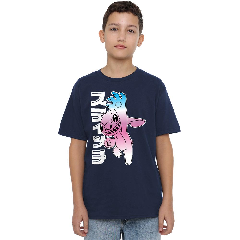 Navy - Front - Lilo & Stitch Boys Anime Jumping T-Shirt