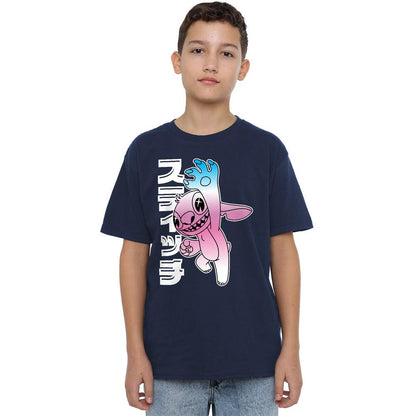 Navy - Front - Lilo & Stitch Boys Anime Jumping T-Shirt