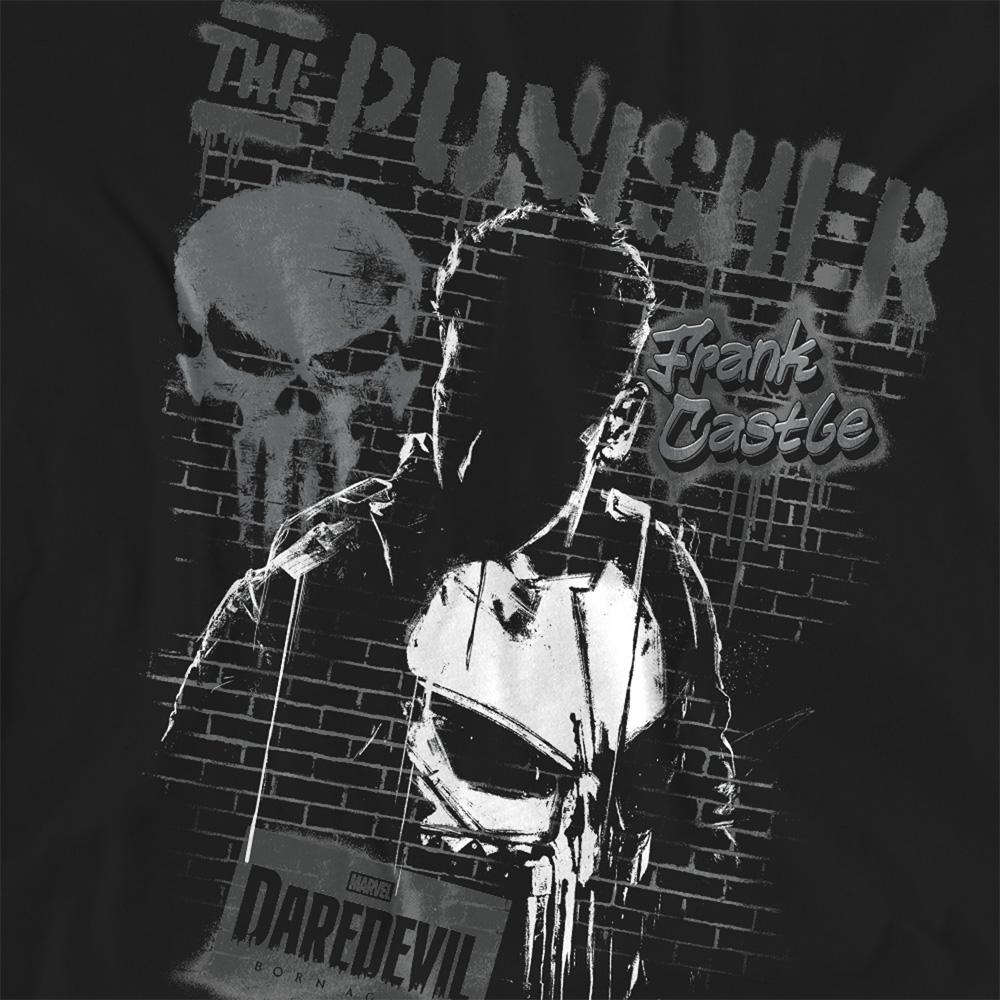 Black - Back - Daredevil Womens-Ladies Born Again Punisher Graffiti T-Shirt