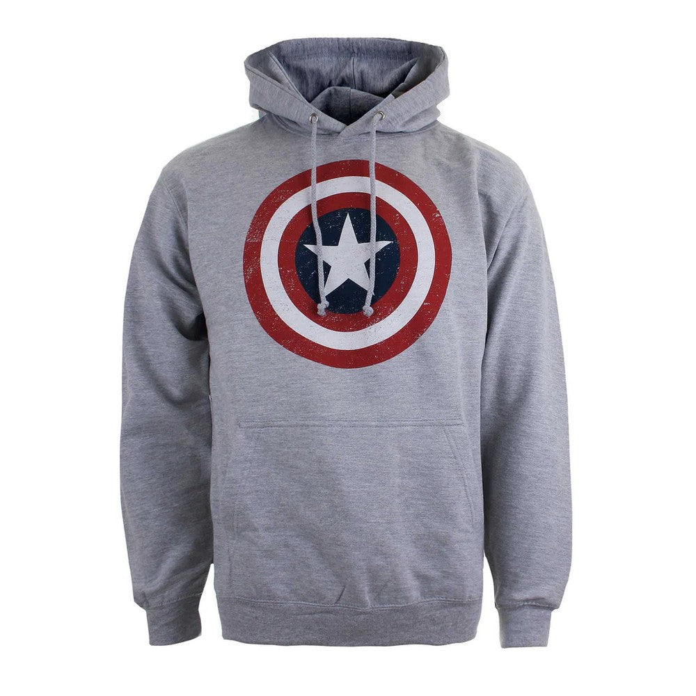 Heather Grey - Front - Captain America Mens Shield Hoodie