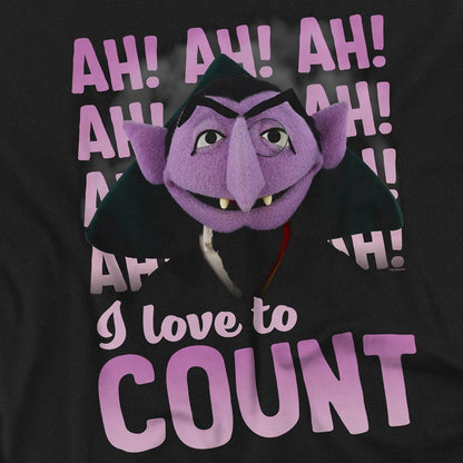 Black - Side - Sesame Street Unisex Adult The Count Ah! Ah! Ah! T-Shirt