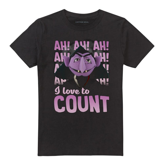 Black - Front - Sesame Street Unisex Adult The Count Ah! Ah! Ah! T-Shirt