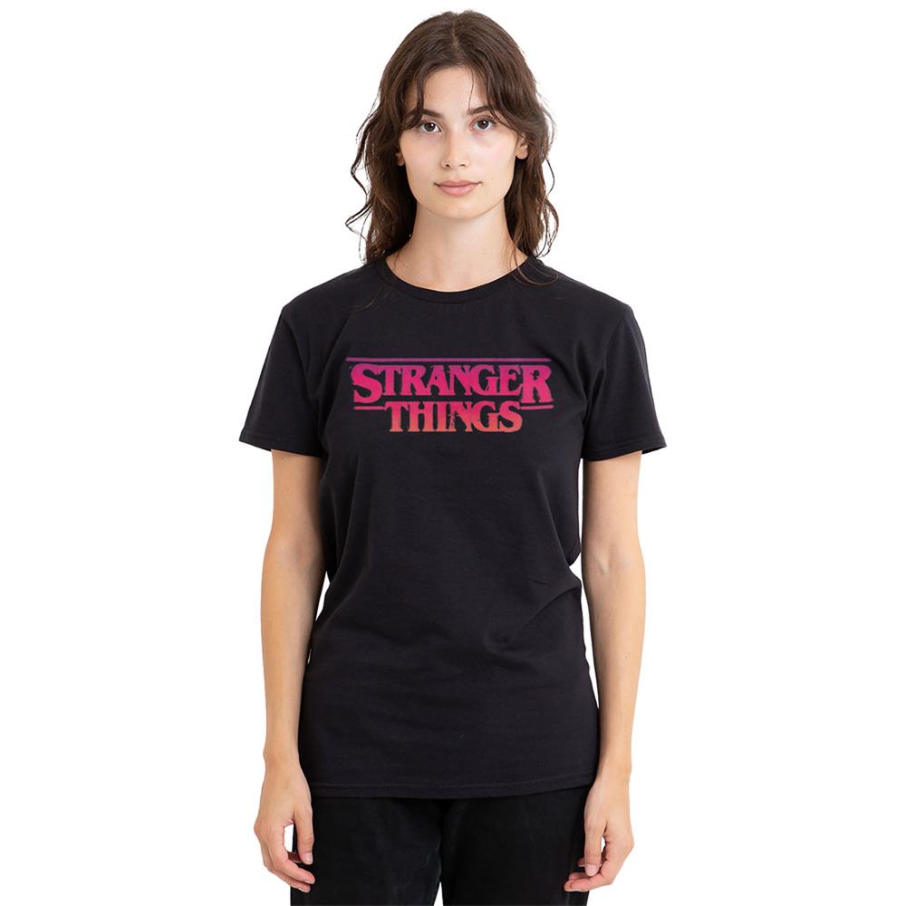 Athletic Heather - Back - Stranger Things Womens-Ladies Sunset Logo T-Shirt