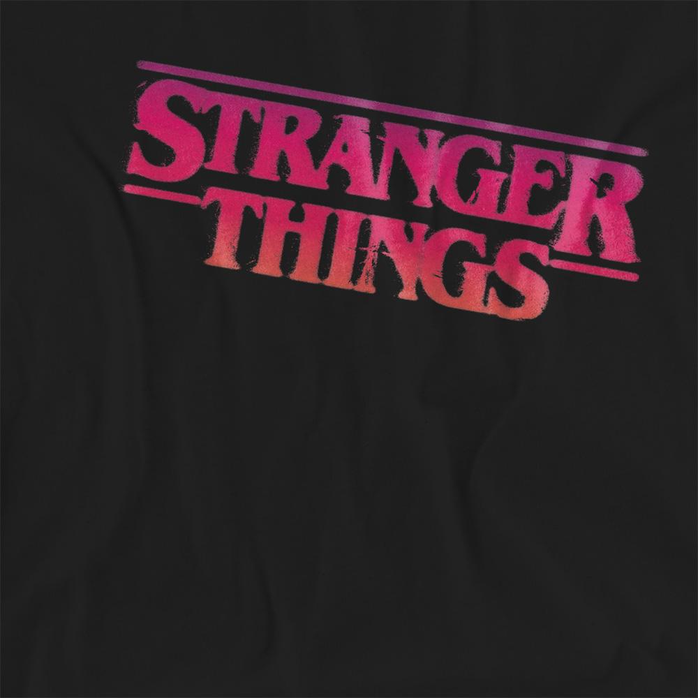 Athletic Heather - Side - Stranger Things Womens-Ladies Sunset Logo T-Shirt