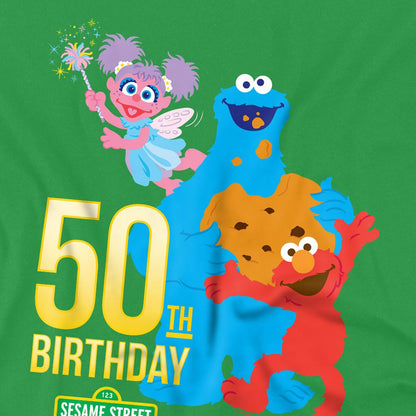 Kelly Green - Side - Sesame Street Unisex Adult 50th Birthday T-Shirt
