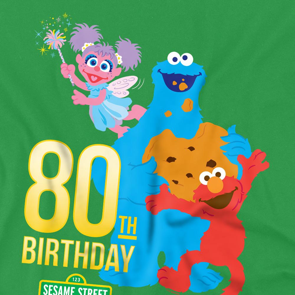 Kelly Green - Side - Sesame Street Unisex Adult Birthday 80th T-Shirt