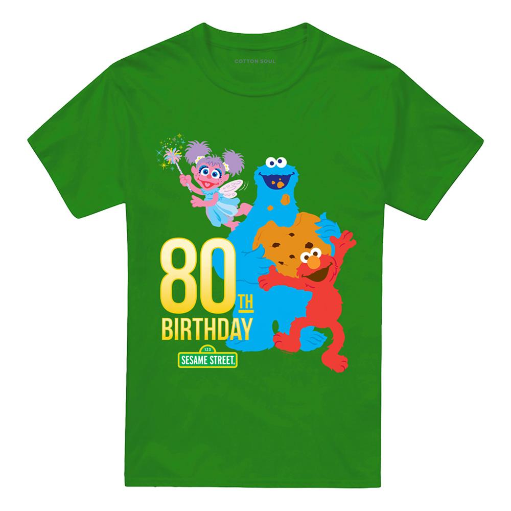 Kelly Green - Front - Sesame Street Unisex Adult Birthday 80th T-Shirt