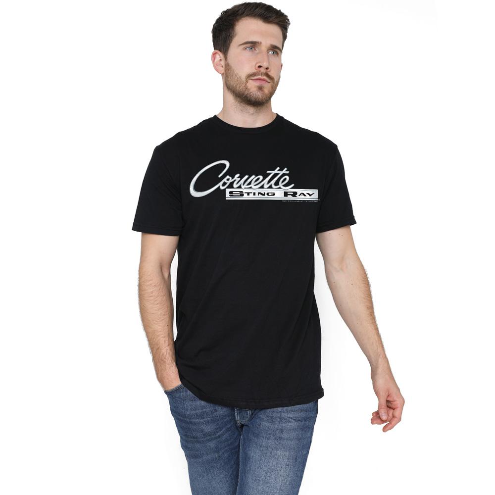 Black - Side - Chevrolet Unisex Adult Chrome Stingray Logo T-Shirt