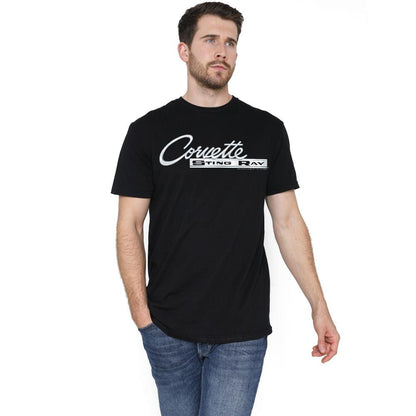 Black - Side - Chevrolet Unisex Adult Chrome Stingray Logo T-Shirt