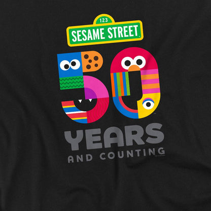 Black - Side - Sesame Street Unisex Adult 50 Years Logo T-Shirt
