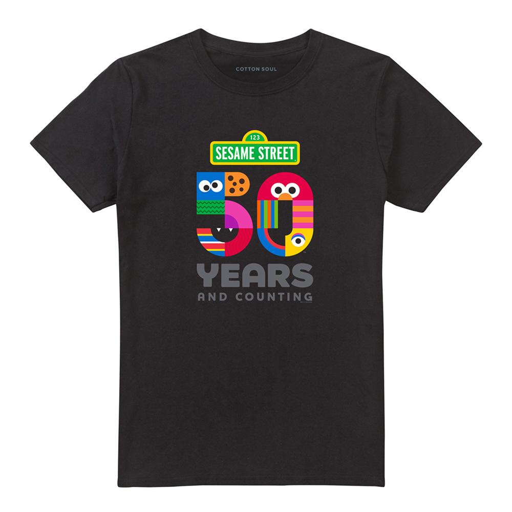 Black - Front - Sesame Street Unisex Adult 50 Years Logo T-Shirt