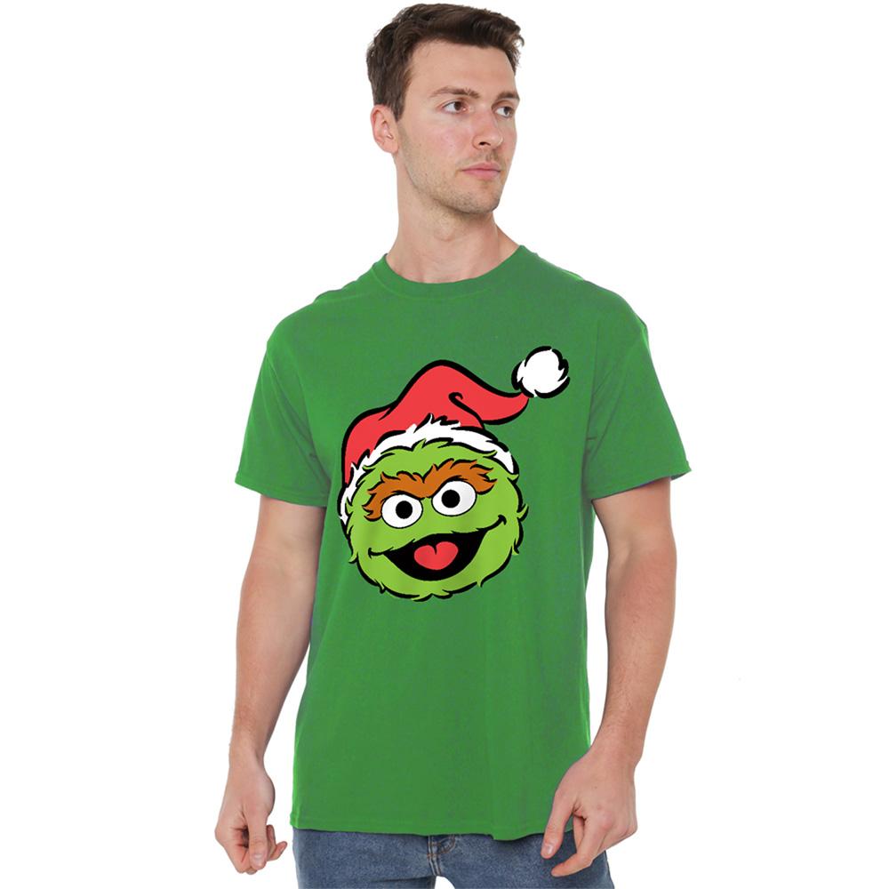 Kelly Green - Back - Sesame Street Unisex Adult Oscar The Grouch Santa Hat Christmas T-Shirt