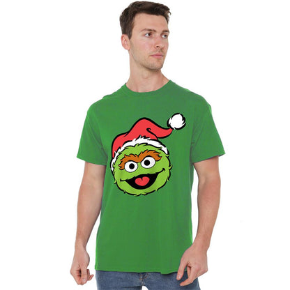Kelly Green - Back - Sesame Street Unisex Adult Oscar The Grouch Santa Hat Christmas T-Shirt