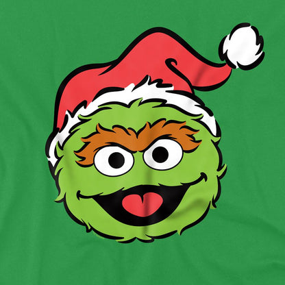 Kelly Green - Side - Sesame Street Unisex Adult Oscar The Grouch Santa Hat Christmas T-Shirt