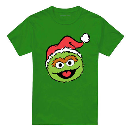 Kelly Green - Front - Sesame Street Unisex Adult Oscar The Grouch Santa Hat Christmas T-Shirt