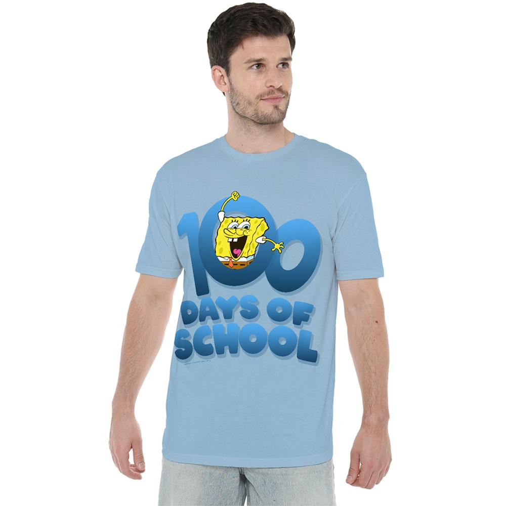 Light Blue - Back - SpongeBob SquarePants Unisex Adult 100 Days School T-Shirt